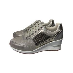 Cestfini Metallic Silver Wedge Sneakers Sparkle Platform Size 38.5 (US 7.5)